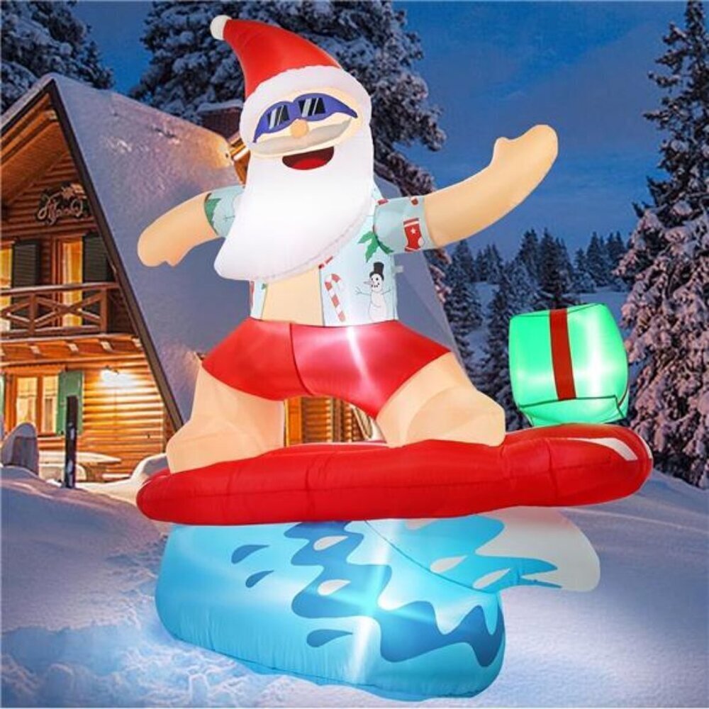 Surfing Santa Inflatable 6.5FT Outdoor Christmas Decor Hawaii
